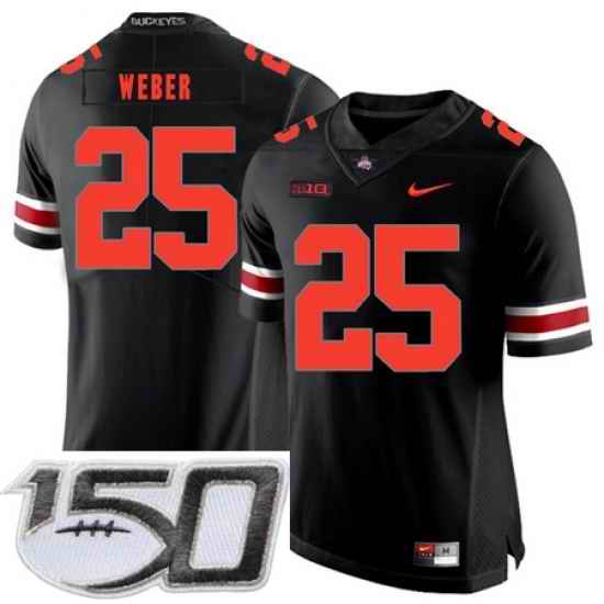 Ohio State Buckeyes 25 Mike Weber Black Shadow Nike College Football Stitched 150th Anniversary Patch Jersey (1)